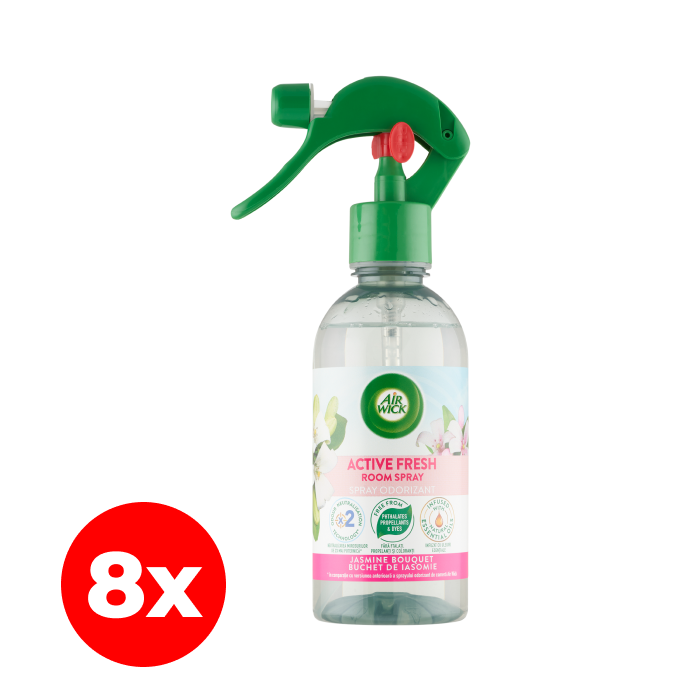 Friss harmat & fehér jázmin, Air Wick Active Fresh légfrissítő spray, 8x237 ml