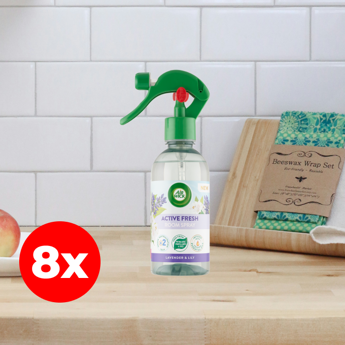 Friss levendula és gyöngyvirág, Air Wick Active Fresh légfrissítő spray, 8x237 ml