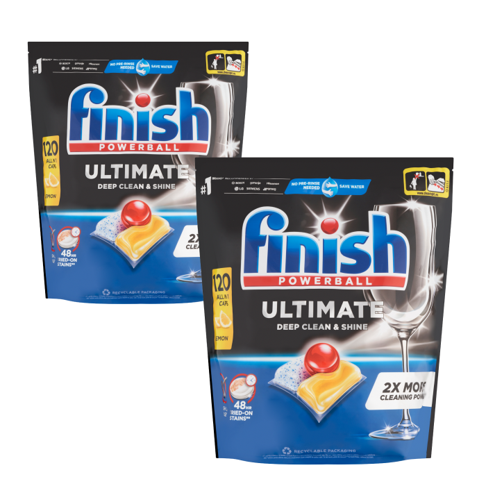 Citrom illatú Finish Powerball Ultimate All-in-One mosogatógép kapszula 2x120 db