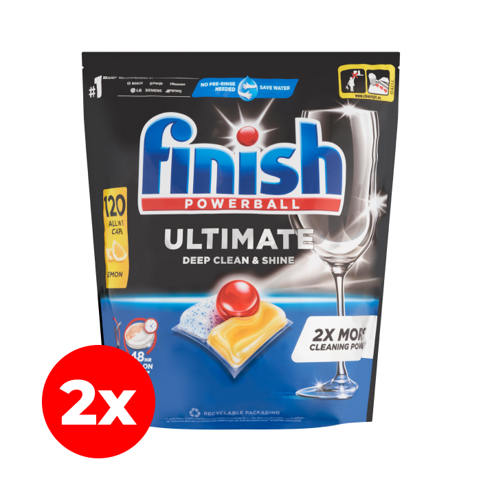 Citrom illatú Finish Powerball Ultimate All-in-One mosogatógép kapszula 2x120 db