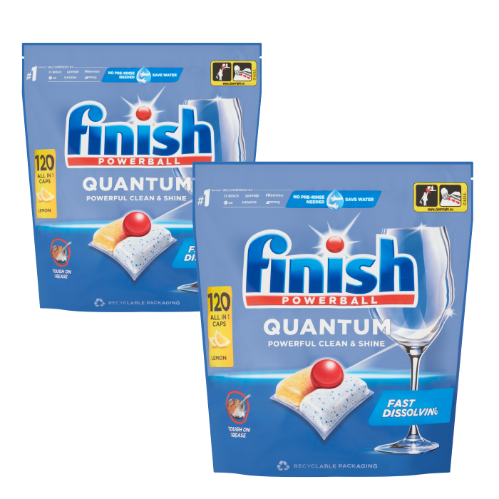Citrom illatú Finish Powerball Quantum All-in-One mosogatógép-kapszula, 2x120 db