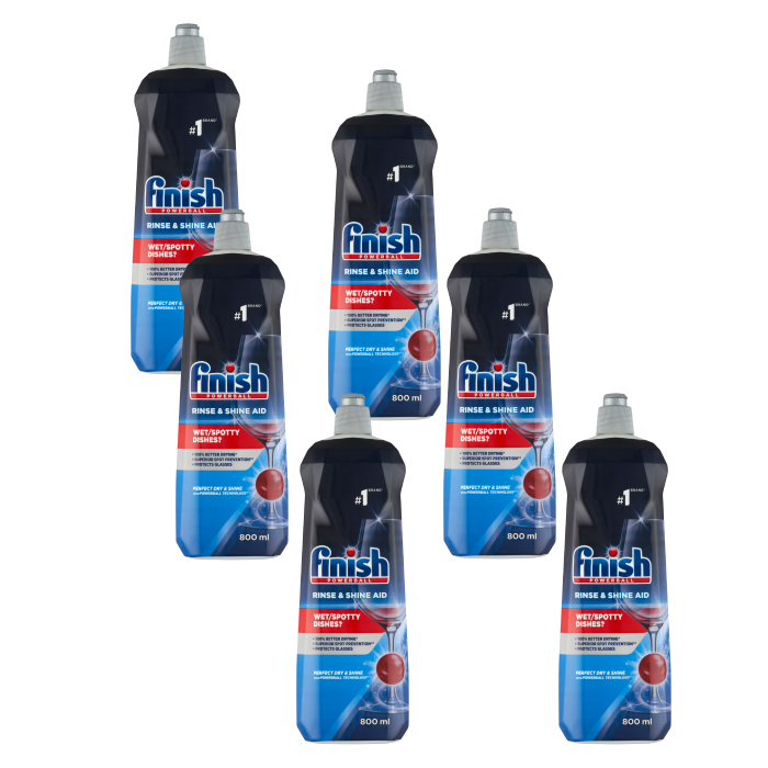 Finish Rinse & Shine Aid öblítőszer gépi mosogatáshoz, 160 mosogatáshoz, 6x800 ml