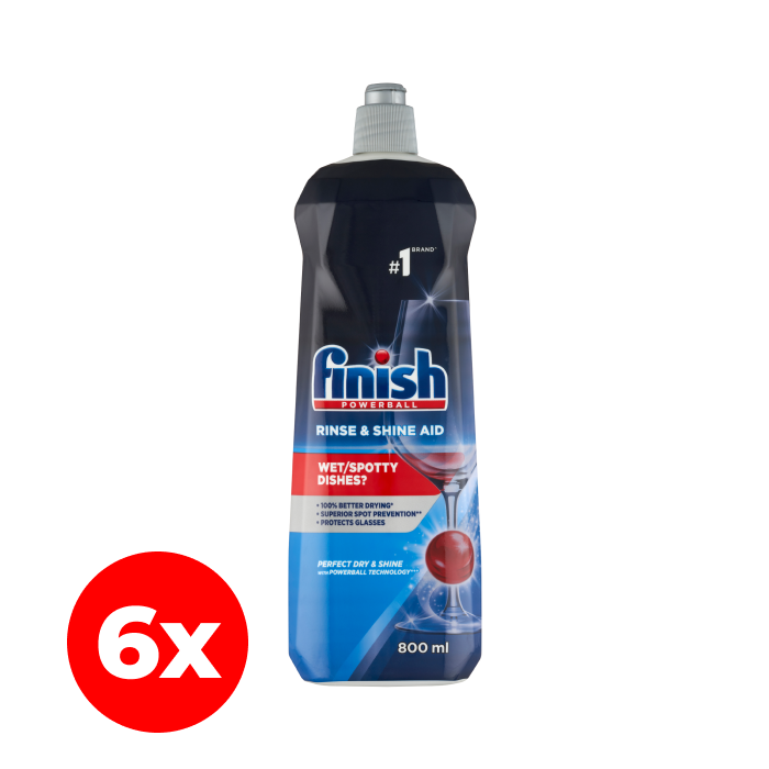 Finish Rinse & Shine Aid öblítőszer gépi mosogatáshoz, 160 mosogatáshoz, 6x800 ml