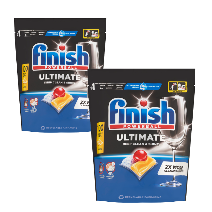 Citrom illatú Finish Powerball Ultimate All-in-One mosogatógép kapszula, 2x100 db