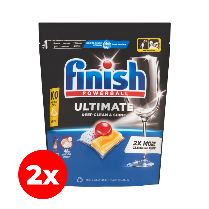 Citrom illatú Finish Powerball Ultimate All-in-One mosogatógép kapszula, 2x100 db