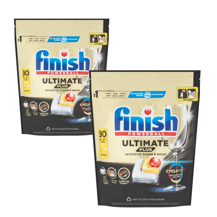 Citrom illatú Finish Ultimate Plus All-in-One mosogatógép kapszula, 2x90 db