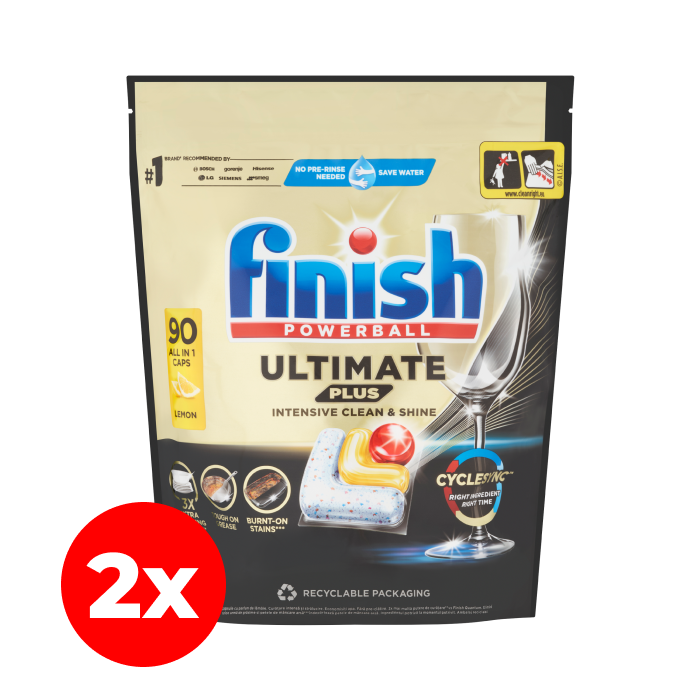 Citrom illatú Finish Ultimate Plus All-in-One mosogatógép kapszula, 2x90 db