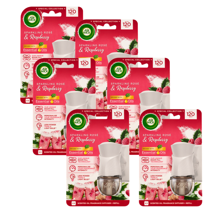 Rozé Pezsgő és Málna, Air Wick elektromos utántöltő légfrissítő készülékhez, 6x19ml