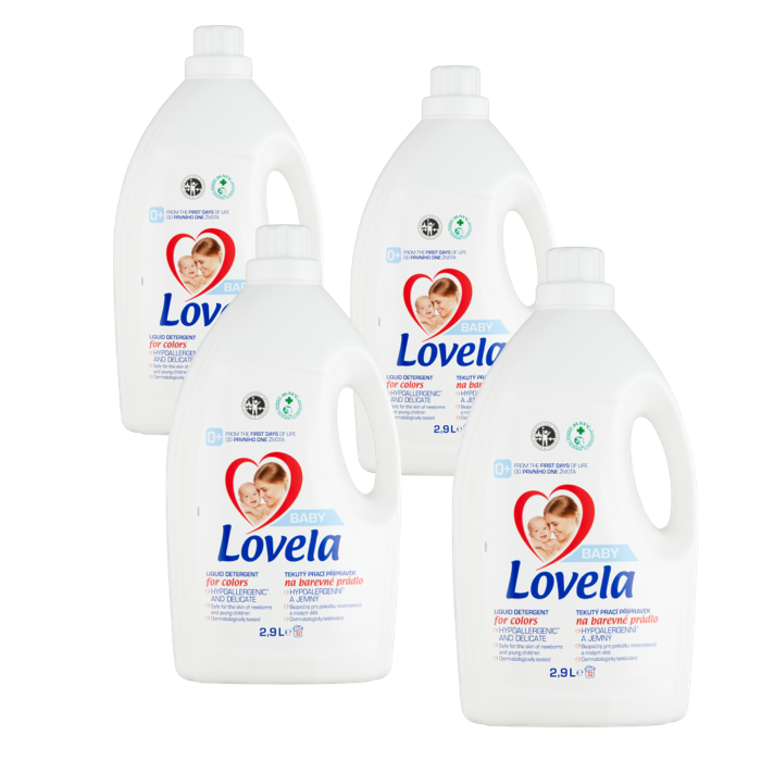 Lovela Baby Hipoallergén folyékony mosószer fehér ruhákhoz, 4x2,9 liter (128 mosás)