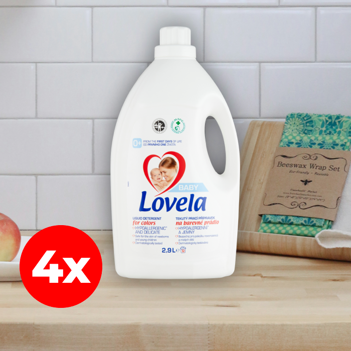 Lovela Baby Hipoallergén folyékony mosószer fehér ruhákhoz, 4x2,9 liter (128 mosás)