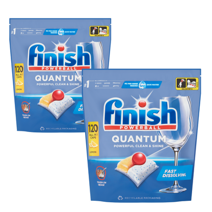 Citrom illatú Finish Powerball Quantum All-in-One mosogatógép-kapszula, 2x120 db