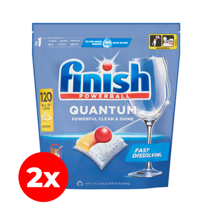 Citrom illatú Finish Powerball Quantum All-in-One mosogatógép-kapszula, 2x120 db
