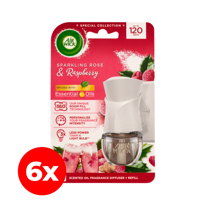 Rozé Pezsgő és Málna, Air Wick elektromos utántöltő légfrissítő készülékhez,  6x19ml